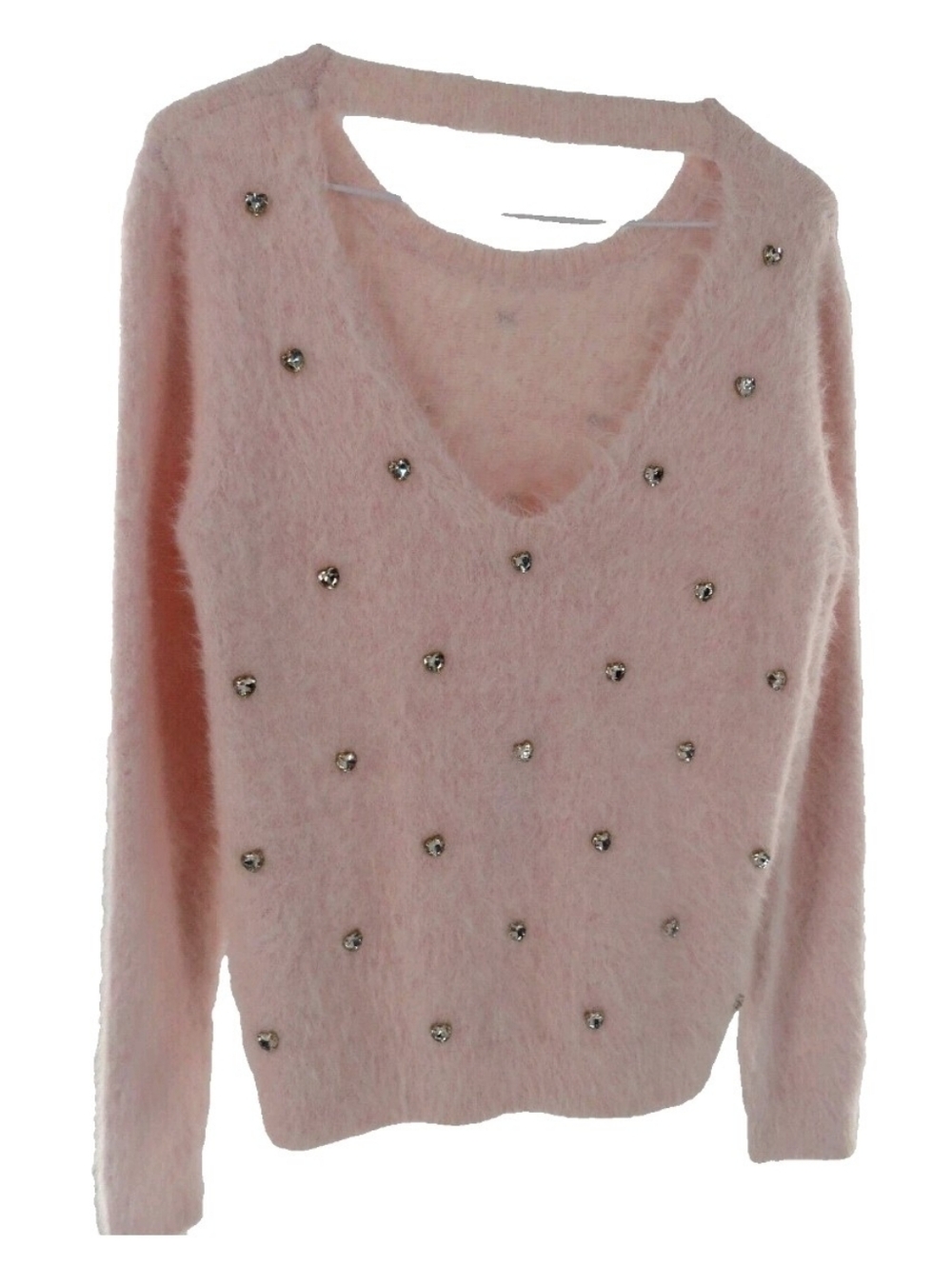 NWT Lily Pukitzer Embellished Pink Mohair Fuzzy Women's Sweater Small